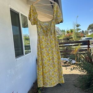 Faithfull the Brand Yellow Floral Midi Dress